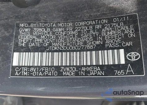 2011 Toyota Prius Three from USA, damaged, VIN JTDKN3DU0B0277887